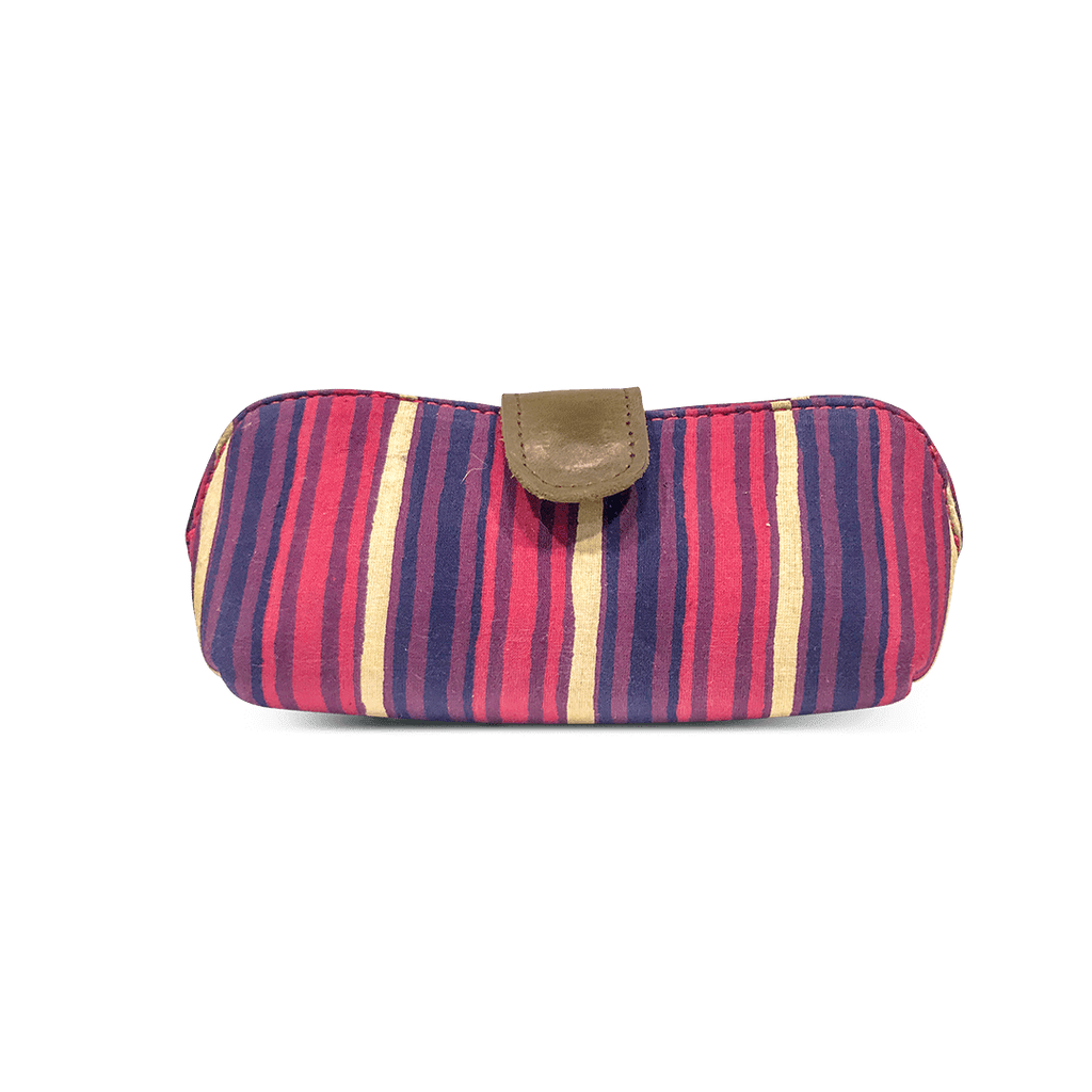Red, Blue, Black and Yellow Stripped Fabric Print Unisex Sunglasses Case - morecurry